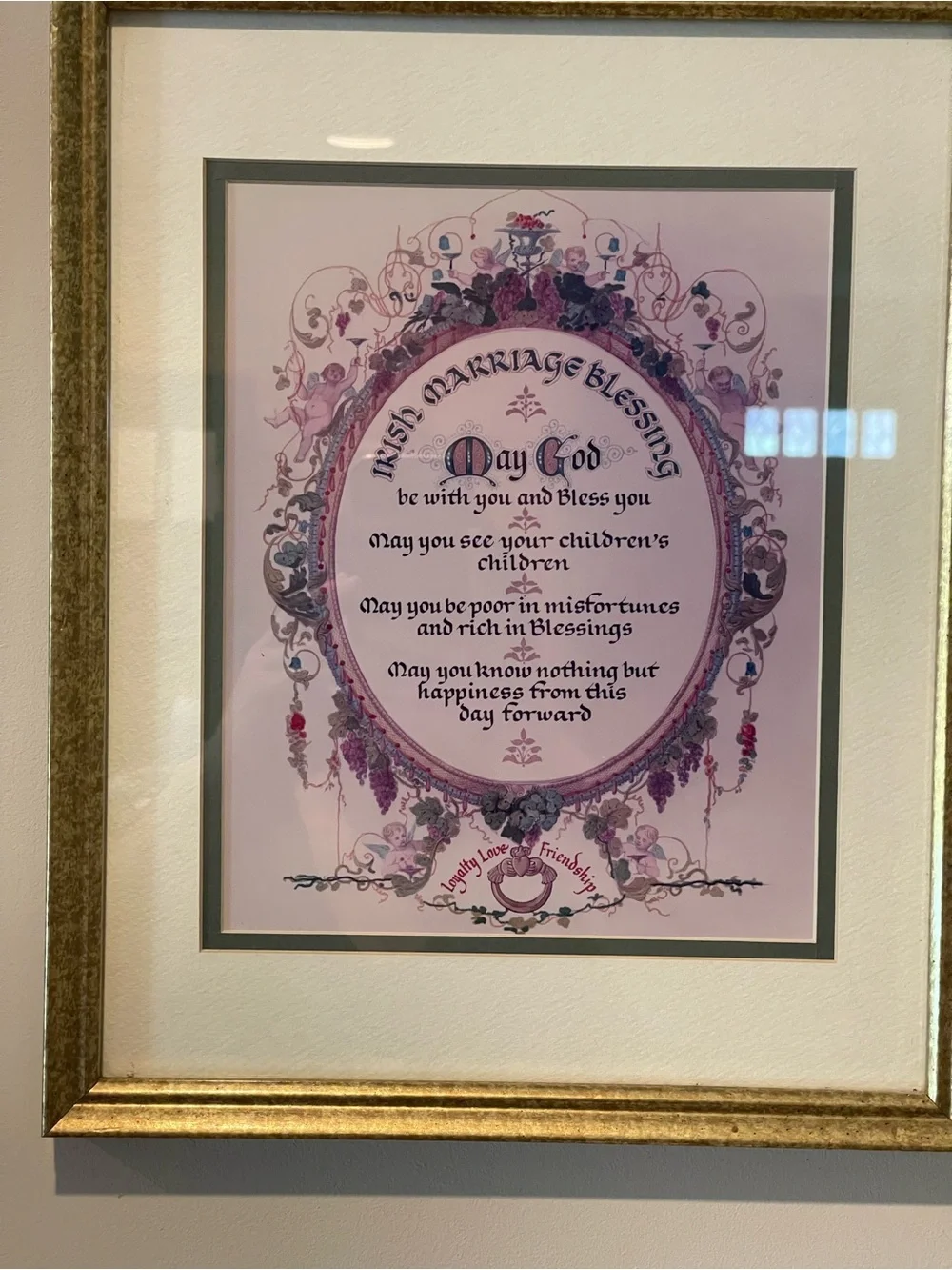 Framed Irish Marriage Blessing Print — Pink & Gold